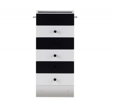 S41 Kommode von Tecta auf Rollen, schwarz-weiß lackiert, mit sechs Schubladen und Griffen.